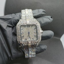 Iced out gemstone wristwatch with wrist adjus...