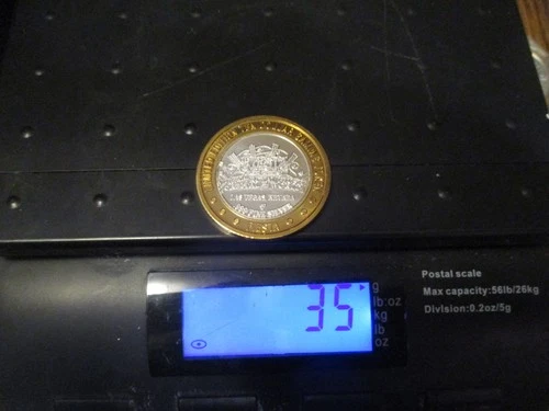 .999 FINE SILVER CENTER CASINO TOKEN LAS VEGAS 35 GRAMS TOTAL FIESTA SLOTHOUSE