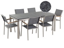 Modernes Gartenmöbel Set Tisch 180 cm in Schwarz 6 Stühle in Grau Grosseto