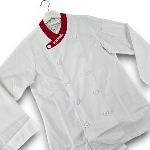 Sodexo White Chef Coat Red Trim Double Breasted Snap Button Size XS Unisex