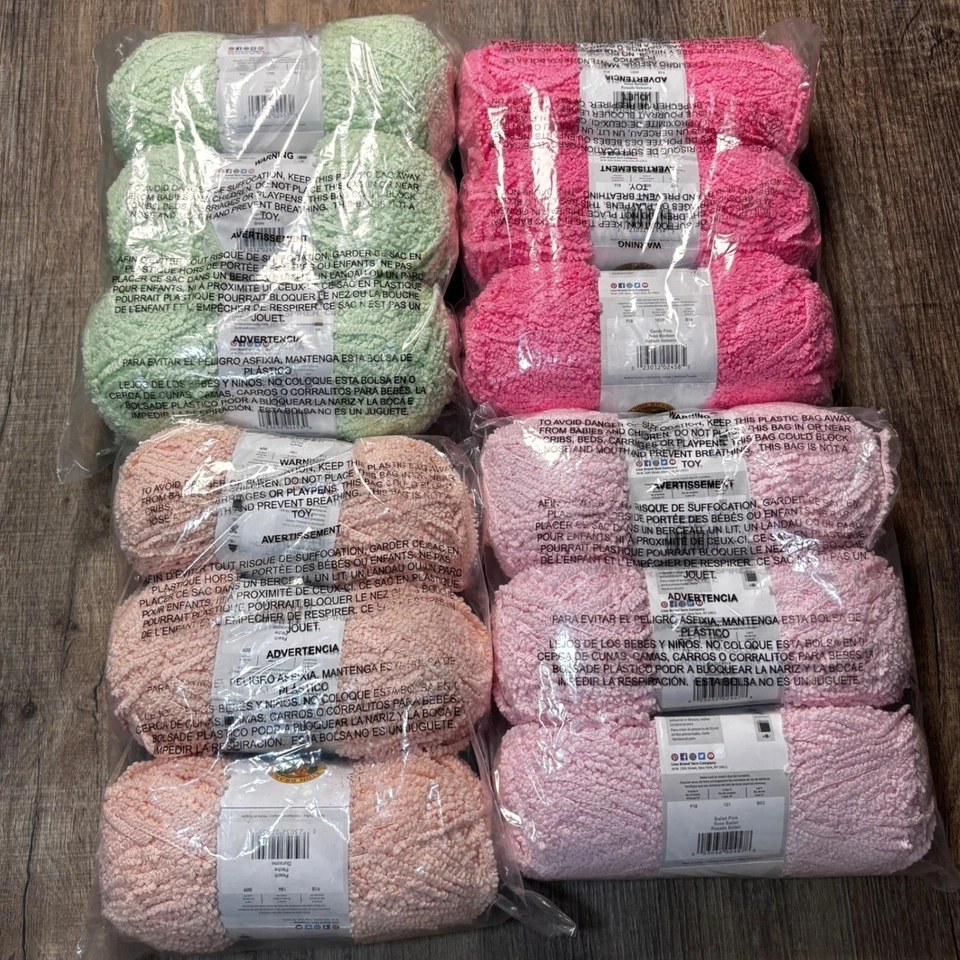 Lote de 5 madejas voluminosas marca Lion Boucle hilados color crema beige rosa verde, hilo suave Foto 2 de 4