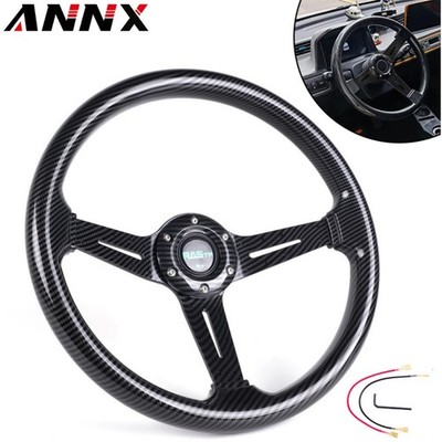 14INCH Universal Racing Steering Wheel Printed Carbon Fiber Deep Dish 6 Bolts