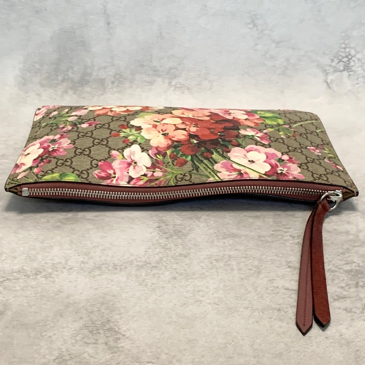GUCCI Clutch Bag Handbag Blooms Flora GG Supreme Purse PVC Leather