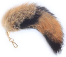 Fosrion Real Fox Tail Fur Hair KeyChain Handbag Charms Large, Red Black 