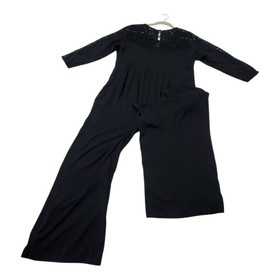 Torrid Challis Black Lace Wide Leg Jumpsuit Size 3X Side Zip Pockets 3/4 Sleeve