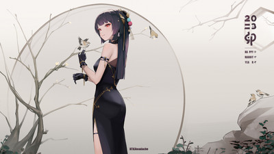 Anime genshin impact yunjin girls black hair red eyes Custom Gaming Mat Desk