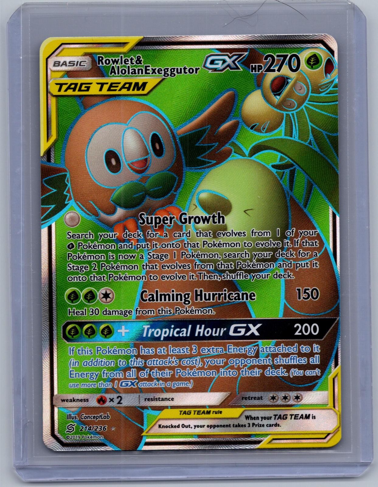 ROWLET & ALOLAN EXEGGUTOR GX 214/236 ULTRA RARE UNIFIED MINDS POKEMON NM/M