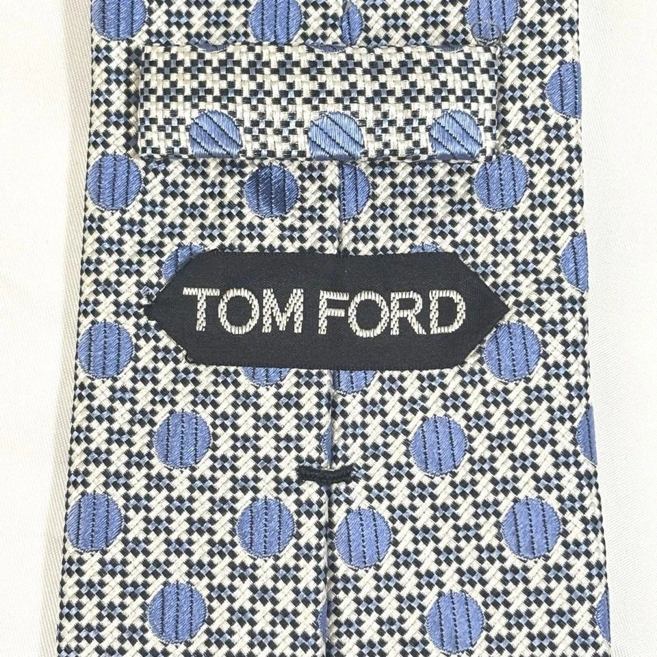 Corbata de cuello Tom Ford ancha blanca negra azul lunares 100 % seda excelente regalo Foto 4 de 4