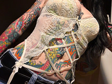 Victoria's Secret Floral Lace Bustier Sheer Cross Lingerie Top 34C Garter Clips