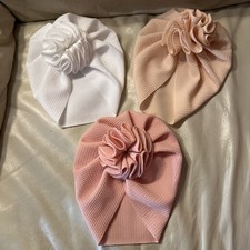 Baby Girl Beanie with Soft Flower Knot Bonnet Turban Hat  3-pack