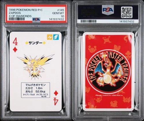 1996 Pokemon Zapdos 4 of Diamonds Red Charizard Playing Card PSA 10 Gem Mint