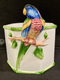 Vintage Grosselle Italian Parrot Planter Pot Large 8 1/2" Across x 6 3/4" Deep