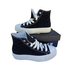 Converse High Top Platform Sneakers Black Floral Embroidered Shoes