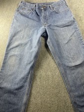 Carhartt Regular Straight Blue Denim Jeans Button Logo Medium Wash Men
