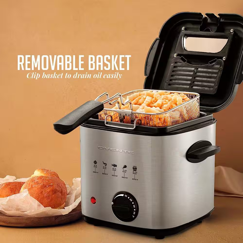 1.58 Qt Silver Small Electric Deep Fryer with Removable Frying Basket - Picture 4 of 8