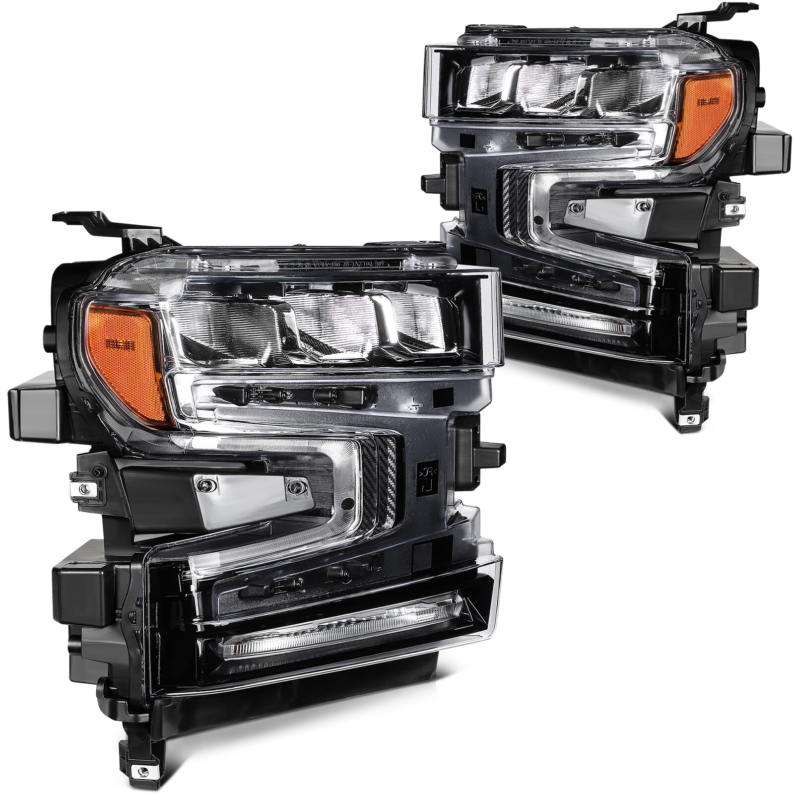 Pair LED Headlight w/Halogen Signal Lamp For 2019-2022 Chevy Silverado 1500