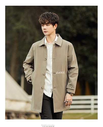 Mens Windbreaker Jacket Mid-length Casual Handsome Lapel Workwear Coats Slim Fit - Picture 12 of 18