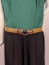 ART DECO 1930  S GOLD METAL BELT W UNIQUE BUCKLE FRONT