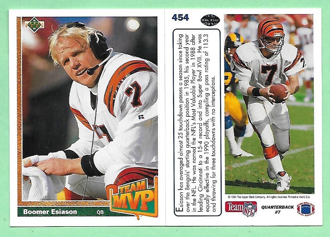 1991 Upper Deck Gold Football Boomer Esiason #454 Cincinnati Bengals Team MVP👍