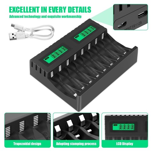 Battery LCD Display Intelligent 8-Slot Chargers for AA/AAA NiCd NiMh9023 - Picture 5 of 7