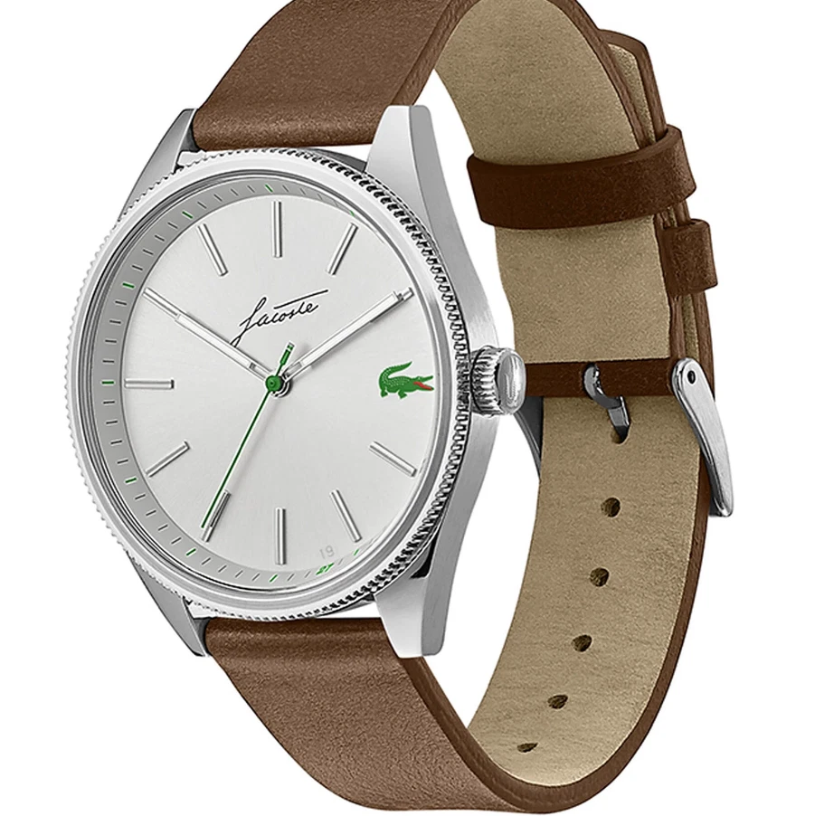 LACOSTE 2011052 СЕРЕБРЯНЫЙ ЦИФЕРБЛАТ КОРИЧНЕВЫЙ КОЖАНЫЙ РЕМЕШОК 42 ММ МУЖСКИЕ НАСЛЕДИЕ ЧАСЫ - Изображение 2 из 4