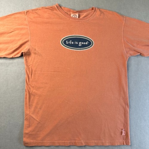 Life Is Good Langarm T-Shirt Herren L Rost Orange Logo Tee Made in Russia