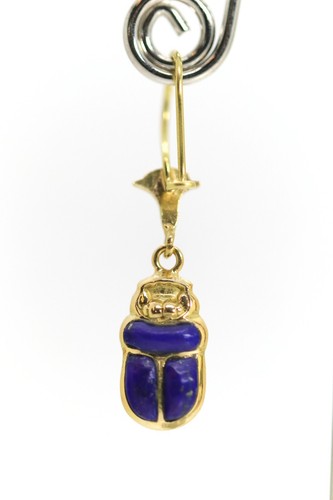18kt – 750 Oro Amarillo Escarabajo Pendientes Lapislázuli + Turquesa Egipcio - Imagen 4 de 9