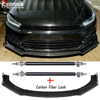 For VW Scirocco Golf MK6 MK7 Carbon Fiber Front Bumper Splitter Lip Spoiler +Rod