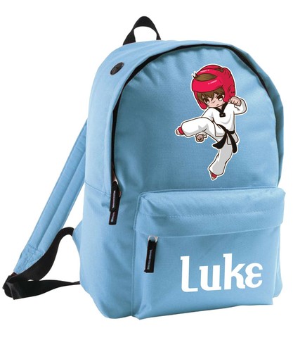 Kids Bag Custom Taekwondo Sport Backpack Martial Art Cartoon Bespoke Any Name - Picture 2 of 11