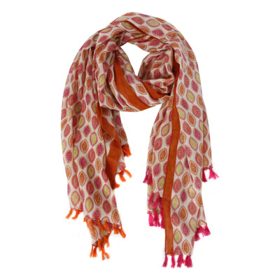 The Moshi: Pareo / leichter Schal ''Olivia Red'' 180 x 100 cm Baumwolle Quasten 