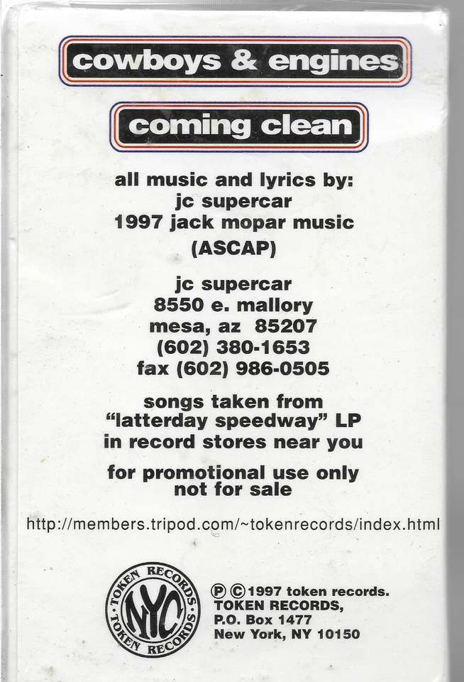 Cowboys & Engines, Coming Clean * by Jesus Chrysler Supercar (Cassette) NEW - Image 2 of 2