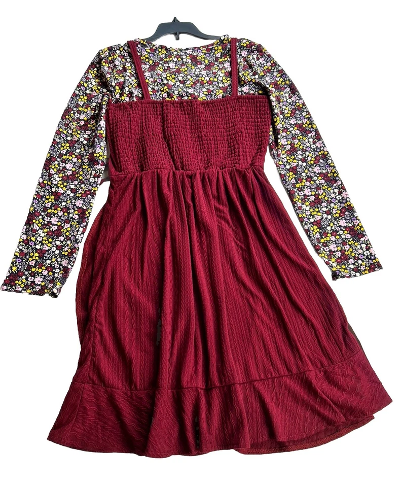 Rare Edition Big Girls Burgundy Knit Holiday Ruffle Trim Dress Size 16, NWT - Image 2 of 4