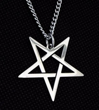 Steel Open Inverted Pentagram Pentacle Pendant (Occult Necklace with Chain)
