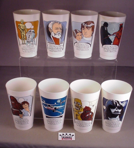 Vintage 1977 Star Wars Movie 8 plastic Cups Coca Cola promo complete set 1-8 ANH - Picture 1 of 9
