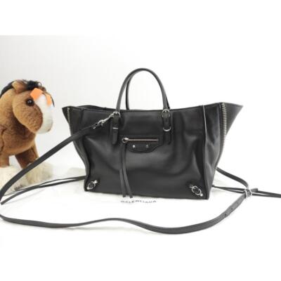 Balenciaga Paper Mini A6 Zip Leather Black Pochette Handbag