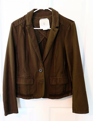 Anthropologie Hei Hei Jacket Coat Sz 6 M Olive Green Houndstooth Military Style 