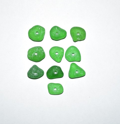 Small Sea Glass Beads Thick Real Green Beach Glass Beads Authentic Seaglass - Picture 3 of 6