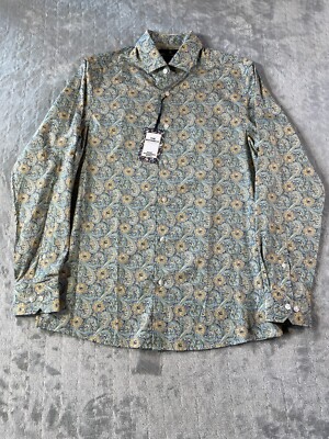 Hart Schaffner Marx Shirt Mens Sz Small Green Paisley Summer Preppy Party Casual