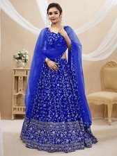 New Unique Blue Color Georgette Lehenga Choli With Fancy Net Dupatta For Party