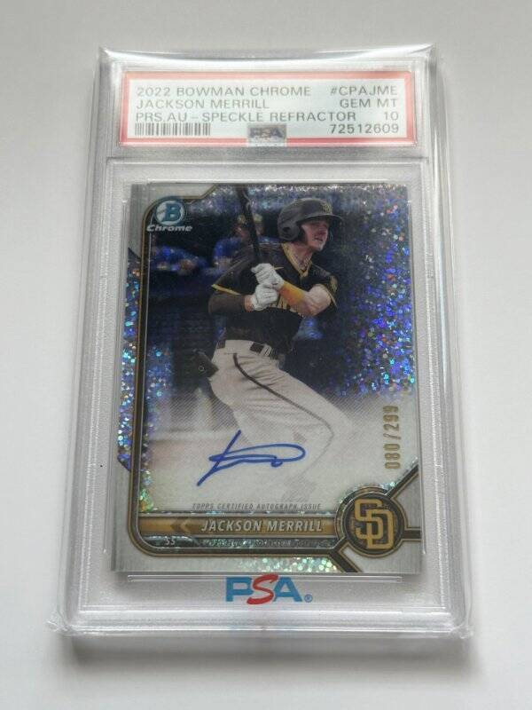 2022 Bowman Chrome Jackson Merrill Speckle Refractor Auto /299 PSA 10 CPAJME