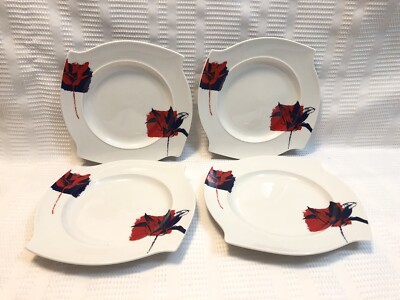 Van Well-Wellco Design-GER.-White/Navy Blue/Red Flowers-salad Plate Set (Qty.4)