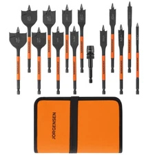 Jorgensen 14PC Spade Drill Bit Set Quick-Load Connector Carbon Steel Paddle Bits