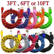 Micro USB Data Sync Charger Cable Cord Braided  3ft/6ft/10f  Samsung Galaxy Lot