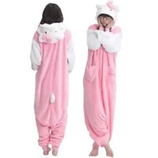 WOMENS HELLO KITTY M ONE PIECE PLUSH PAJAMAS ZIP REAR COSTUME GIFT NEW