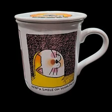 Vintage Collectible Hallmark Mug Mates Cat Design Mug with Lid/Coaster 1985