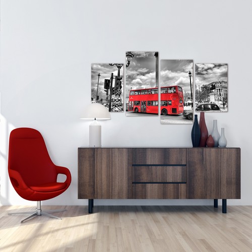City London Canvas Prints of Red Bus in Black & White for Living Room Cityscape - Picture 4 of 5
