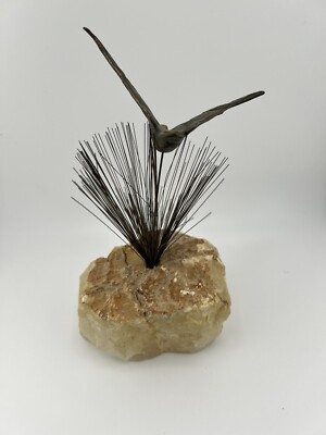 Vintage MCM Curtis Jere Signed Brass Quartz Flying Bird Sculpture 1972 C Jere