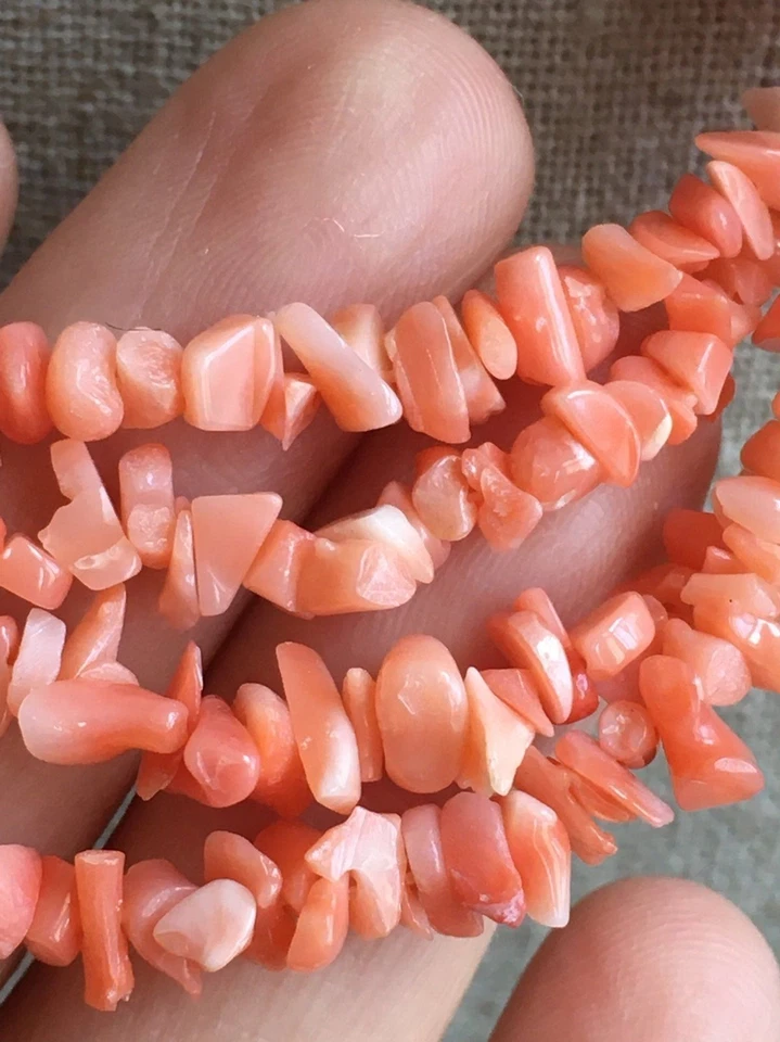 Collar 14k 925 Multi Hilo Coral Salmón Real Foto 4 de 4