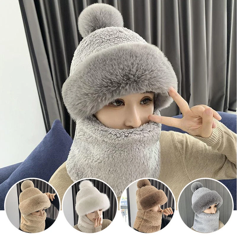 Acheter Chapeau d'hiver pour femme, écharpe à capuche, masque de