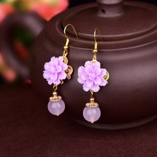Purple Jade Flower Earrings 925 Silver Natural Jewelry Accessories Women